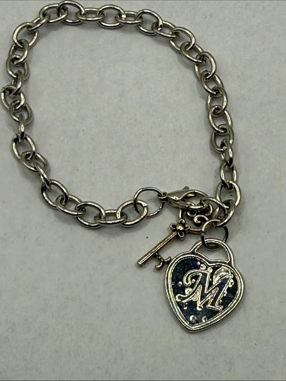 Heart & Key Silver tone untested Heart Initial 